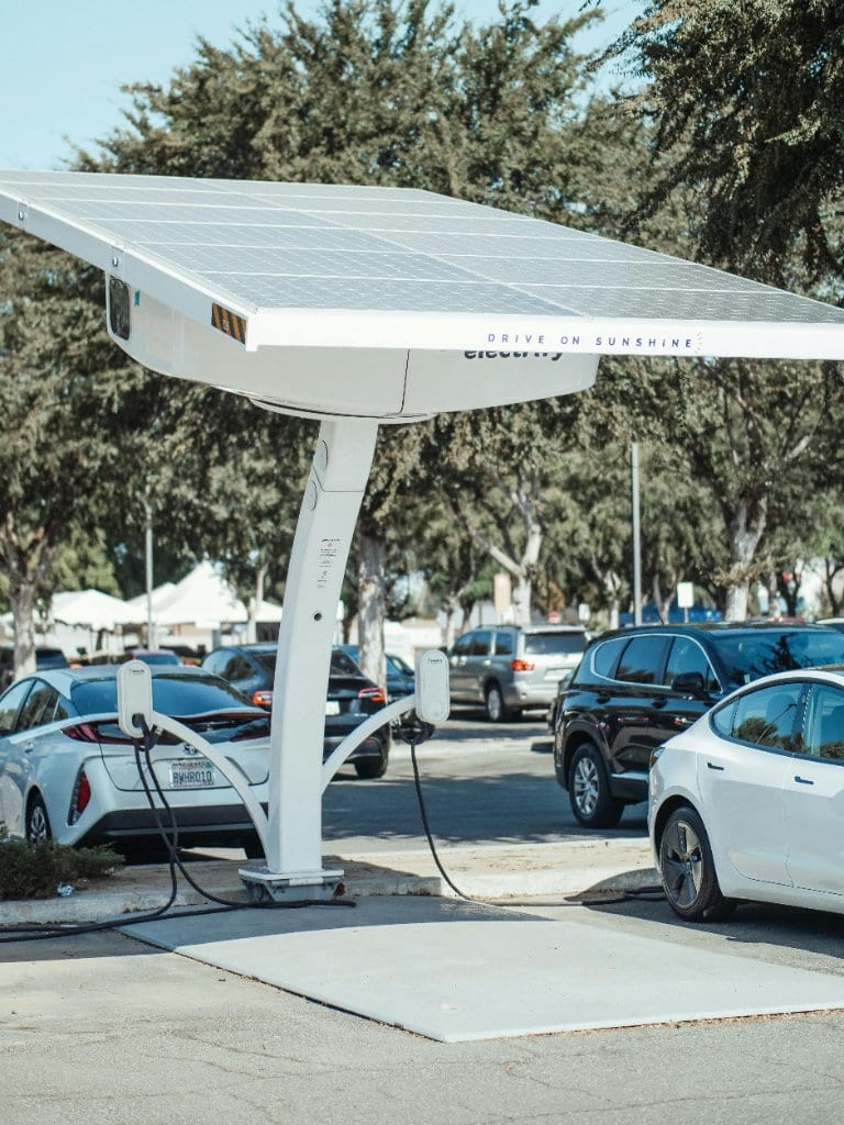 North Fork vineyard with solar arrays and coastal views